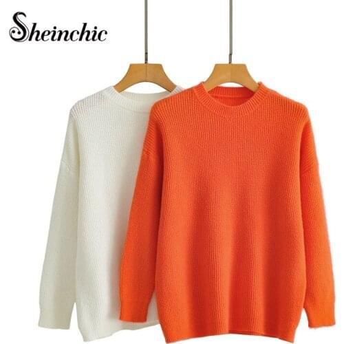 Autumn Winter Clothes for Women 2021 Casual O-neck Long Sleeve White Knitted Sweater Mujer Pull Oversize Femme