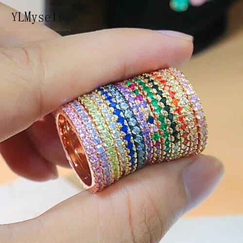 12 PCS/Lot Wholesale Brass 2mm Zircon Ring White/Jet/Ruby/Green/Peridot/Orange/Purple/Rainbow Colorful Stone Jewelry For Women