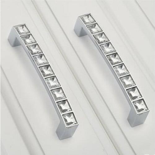 128mm clear crystal kitchen cabinet handle bright silver zinc alloy drawer dresser wardrobe furniture handles pulls knobs