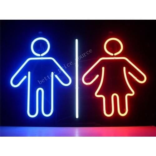 19“x15" Rest Room Toilets Men Women Arrow Neon Light Lamp Sign Handmade Glass Decorate Home Room Windows Display Artwork Tube