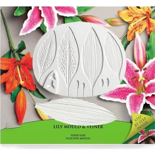 2pc Flower Pro Lily Mould & Veiner fondant Silicone mold cake decorating tools chocolate gumpaste mold