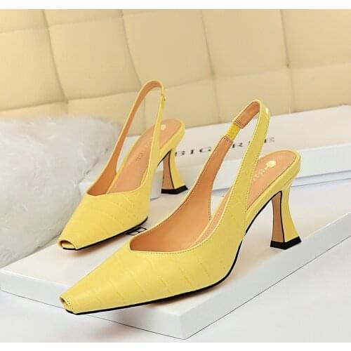 2020 new High Heels Shoes Women slingback Pump fashion Slip on back strap Slide hollow zapatos de mujer green yellow black white