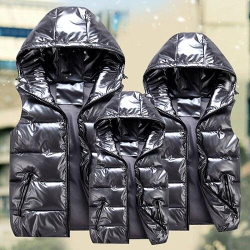 2021 Winter Warm Vest Jacket Glossy Hooded Zipper Add Thicken Women Sleeveless Cotton-Clothes Family Unisex Plus Size Waistcoat