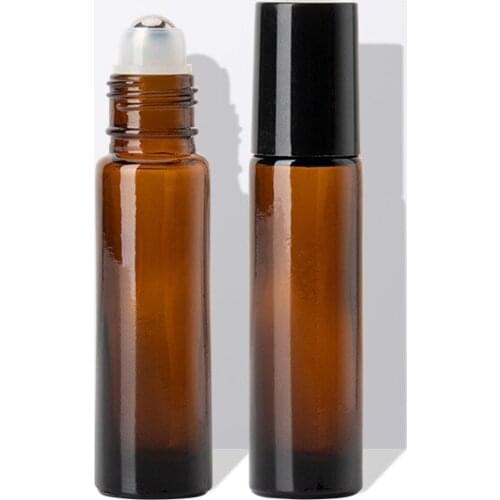 Travel 5pcs 10ml Portable Amber Roll on Roller Bottle for Rollerball Essential Oils Refillable Perfume Bottle
