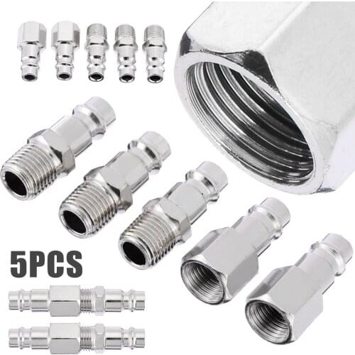 5pcs Air Line Hose Compressor Connectors Euro Male Quick Release Fittings with Female/Male 1/4" BSP Thread