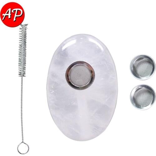 AP 1pc Natural clear quartz Handlebar Pipe+3 strainers+1 brushes healing stone wand cigarette