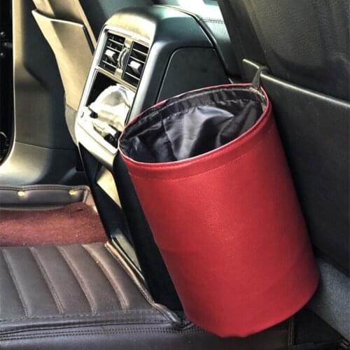 Car Trash Can Foldable Leather Leak Proof Waterproof Ashbin Car Dust Bin Bucket Garbage Container Pocket Auto Clean Accessories