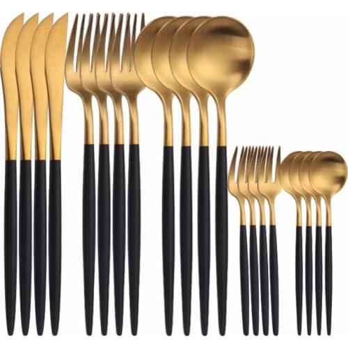 Blalck Gold Dinnerware Set Forks Knives Spoons Stainless Steel Black Golden Cutlery Set Home Kitchen Tableware Set Dinnerware