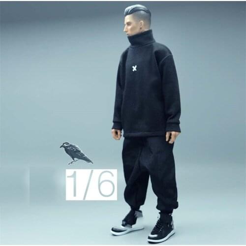 Big Sales Scale 1/6 Black Fashion Trendy Long Shirt Sleeves For Male Body 12inch Soldier Accessories