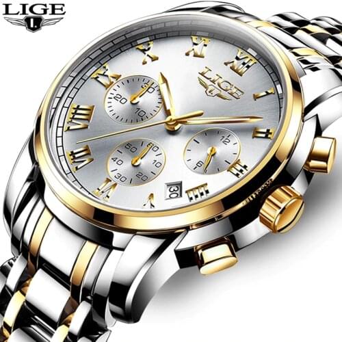 LIGE Men Watches Top Luxury Brand Full Steel Waterproof Sport Quartz Watch Men Fashion Date Clock Chronograph Relogio Masculino