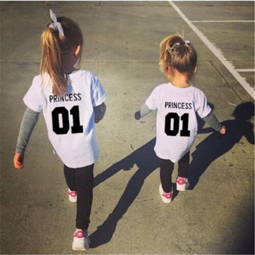 Childrens Funny Tee Shirts Prince Boy Tees Princess Girl T-shirts Kids Casual Tops White Black Number One Baby Girl Clothes
