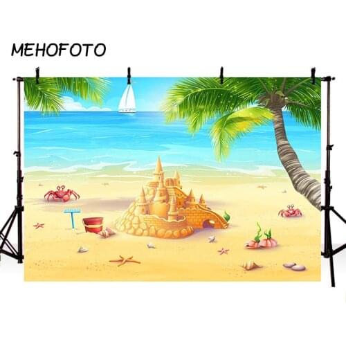 MEHOFOTO Sandy Beach Castle Photography Backdrop Baby Birthday Party Background Photobooth Photocall Seascape Decoration