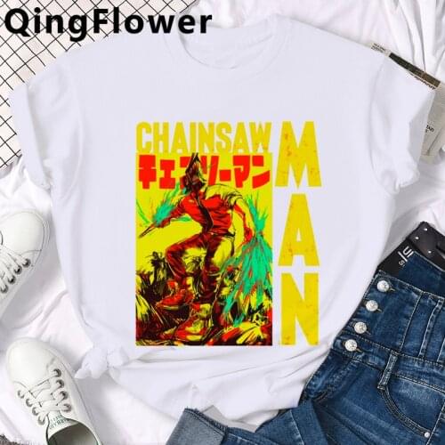 Anime Chainsaw Man t shirt men ulzzang kawaii harajuku plus size grunge summer top couple clothes
