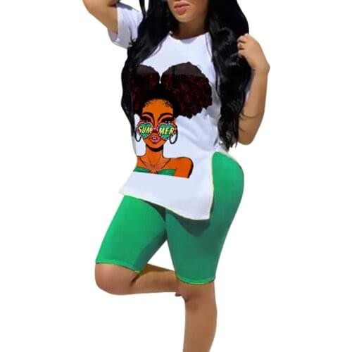 Cartoon Print Short-sleeved T-shirt and Shorts Suit Plus Size Jogger Tracksuit Two Piece Sport Set for Woman Drop Shipping