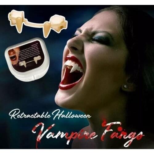 Halloween Teeth Decor Vampire Dentures Zombie Teeth Soft Silicone Horror Denture Prop Retractable Easy Mount Cosplay Props Decor