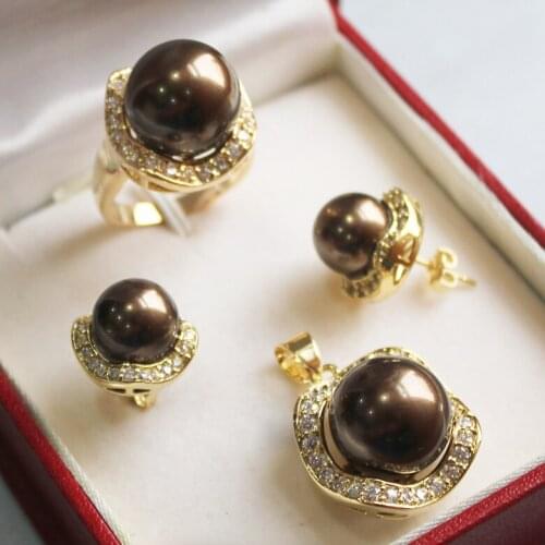 Good special set 0056 shell pearl pendant(14mm), earing(10mm), , ring(14mm) set