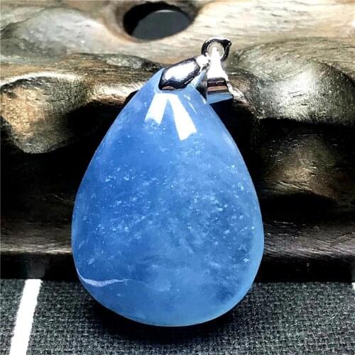 Natural Blue Aquamarine Pendant For Woman Man 33x23x11mm Gemstone Clear Water Drop Beads Silver Necklace Pendant Jewelry AAAAA