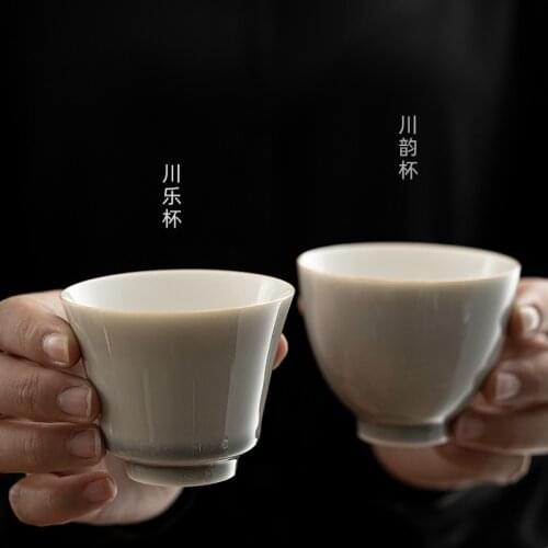 Ice Gray Glaze Cup Japanese Style Handmade Ceramic Kung Fu Tea Cup Tea Cup Fragrance-Smelling Cup Home Bowls Master Cup Teacups