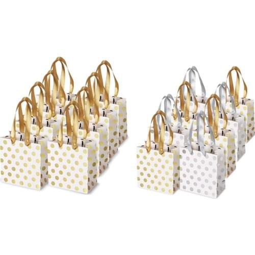 Small Gift Bags with Ribbon Handles Gold Mini Gift Bag,for Birthday Weddings Christmas Holidays Graduation Baby Showers