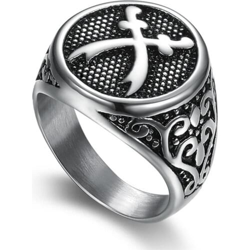 Sword Zulfakra Imam Ali Islamic Men Ring Seal Silver Color Titanium Stainless Steel Male Rings Muslims Jewelry Band Punk Hip