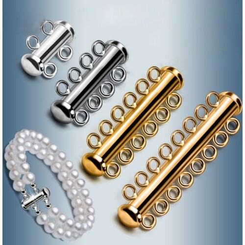 10Pcs Layered Bracelet Necklaces Slide Strong Magnetic Clasps Tubes Lock Rhodium Plated Buckle Hook Jewelry Findings