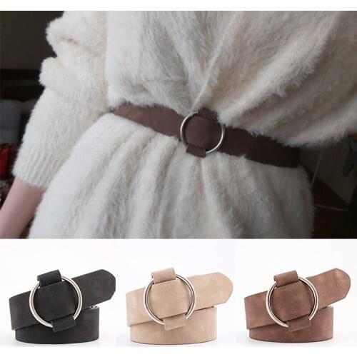 Fashion Needle-free Metal Round Buckle Belt Leisure Leather Belt All-match Lady Wild Dress Jeans Waistband