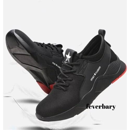 Feverbary size 36-46 steel toecap men women work & safety boots fashion lightweight sneakers casual male shoes