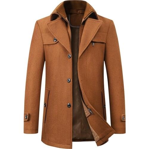 Winter New Men Solid Wool Blend Coats Fashion Brand Men Long Wool Coat Double Collar Thick Wool Blend Overcoat Male