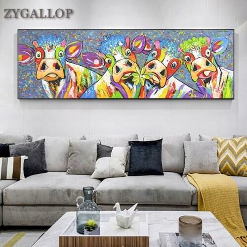 Abstract Canvas Oil Painting Painted Cow Print Canvas Posters and Prints Animal Wall Art Pictures for Living Room Decor Cuadros