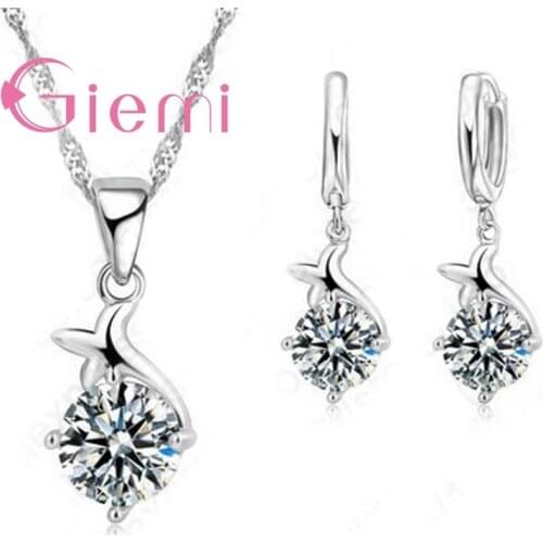 Original 925 Sterling Silver Clear Cubic Zircon Dolphin Pendant Jewelry Sets Classic Women Engagement Jewelry