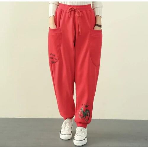 Autumn Winter Women Harem Pants Flat Plus Velvet Thick Baggy Pantalones Stretch Warm Slim Printing Trousers High Waist Fashion