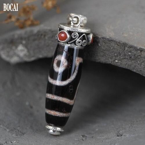 BOCAI Real S925 Pure silver Man pendant retro craftsmanship inlaid dzi bead pendant for Man good luck and evil spirits