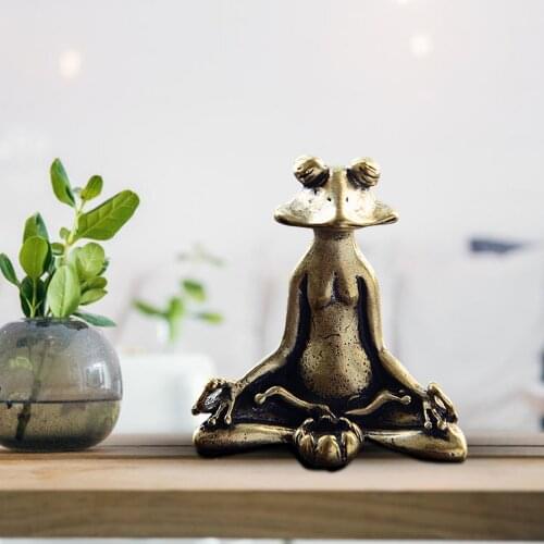 Retro Home Decor Indoor Animal Zen Meditation Sitting Statue Brass Copperware Incense Stick Frog Meditation Ornaments For Gifts