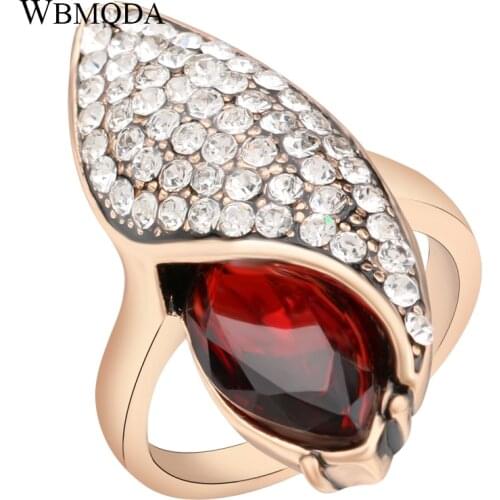 Luxury Crystal Ring For Women Color Ancient Gold Vintage Jewelry Red Ring Love Gift Free Shipping