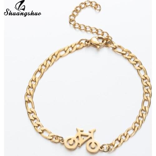 Shuangshuo Stainless Steel Transport Bike Charms Bracelets Gold Bicycle Pendant Bracelet for Women Men Sports Jewelry Accessory