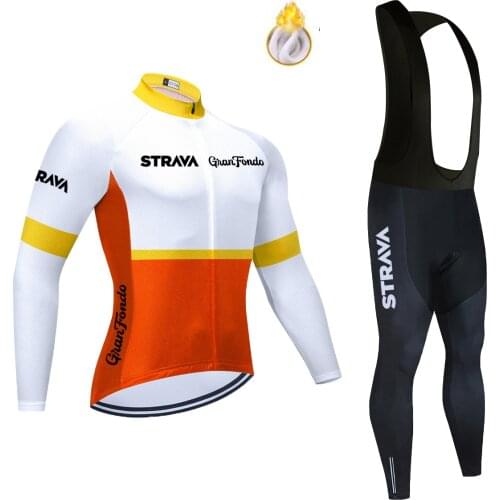 Cycling Jersey Team WINTER 2021 STRAVA Clothing MTB 20D Pad Bike Pants Set Men Ropa Ciclismo Thermal Fleece BiCycling Wear