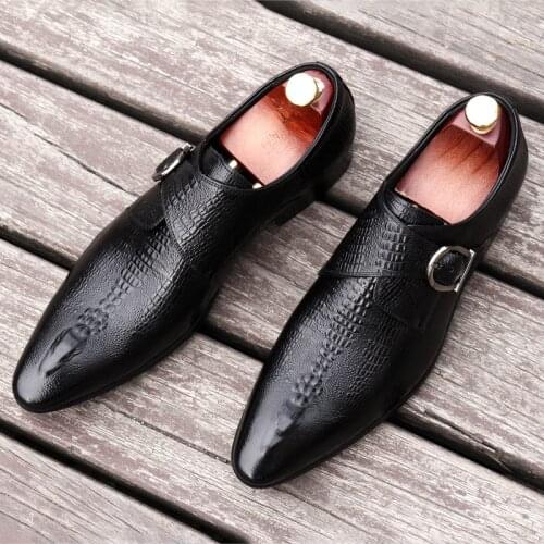Italian Buckle Genuine Leather Mens Oxford Dress Shoes Male Party Wedding Office Black Brown Brogue Formal Shoes