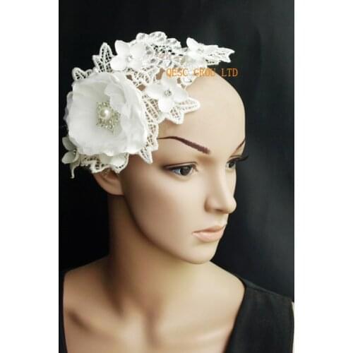 NEW IVORY Bridal fascinator with Beads pearls silk flower lace fascinator Wedding Accessory and Bridal Accessories
