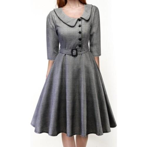 L-4XL Summer Plaid Print Dress Womens Lapel Leader With Belt Buckle Fashionable Beautiful Exquisite Dress 2021 New