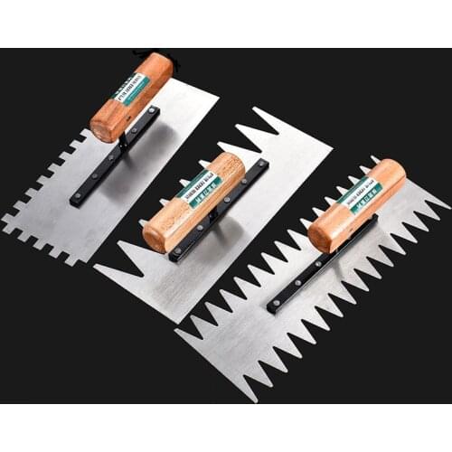 Wood Handle tooth trowel Manganese steel Blade wall Plaster tiling floor tile shovel Construction Concrete Spatula Tool