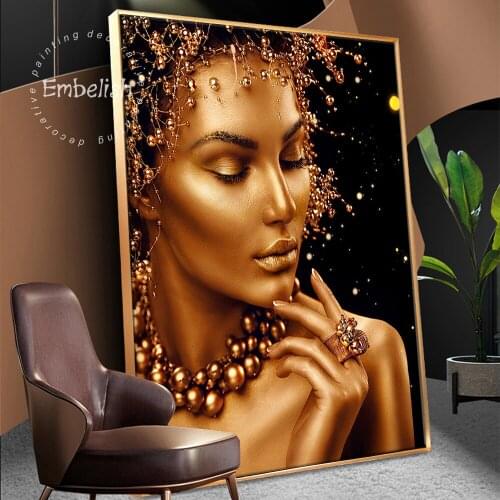 1 Pieces Sexy Nude African Black And Golden Woman Wall Art Posters For Living Room HD Print Canvas Painting Home Decor Pictures