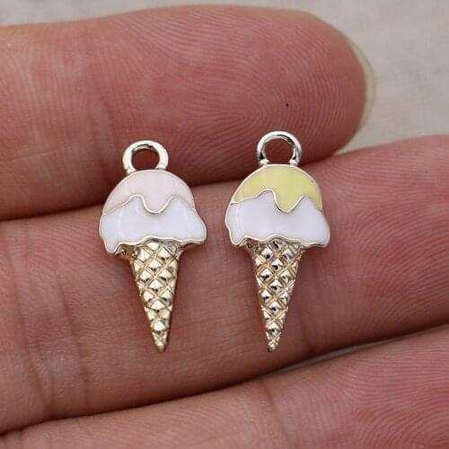 10pcs Enamel Ice Cream Charms Pendant for Jewelry Making Earrings Bracelet Necklace Accessories DIY Craft 20x10mm