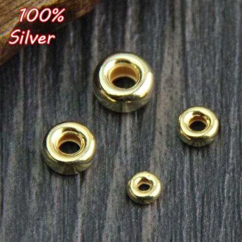 10pcs 925 Sterling Silver Color DIY Beaded Material 24K Gold Beaded Plate Wheel Positioning Bead Spacer