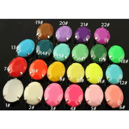 12pcs 18x25mm oval Candy bright color acrylic sew on stones with silver claw setting Strass Crystal Stones For Clothing Crafts