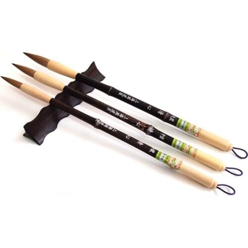3pc Chinese Water Ink Painting Sumi-e Pure Wolf Hair Brush Qingxin Regular Script Running Script