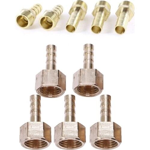 5Pcs 1/4Inch PT Male Thread to 8mm Hose Barb Brass Straight Coupling Fitting with 5Pcs Brass 6mm Hose Barb 1/4 Inch BSP Female T