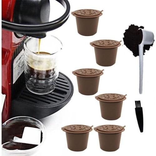 6pcs Coffee Capsule Filter Reusable With Spoon And Brush Filter For Nespresso Citiz-Milk Gran Maestra Maestria, Pixe, Lattissima