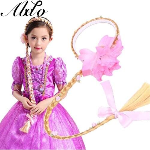 ABDO Girl Hair Accessories Blonde Cosplay Weaving Braid Tangled Rapunzel Hair Band For Baby Girls Princess Floral Headband