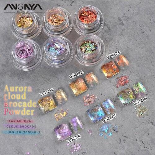 ANGNYA Aurora Crystal Aurora Cloud Brocade Flakes Chrome Powder for Spring Nails Face Eyeshadow Manicure Paillettes DIY Craft