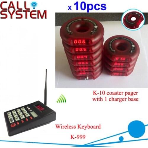 Wireless slim queue take meals equipment coaster pager 1 transmitter 10 receivers 1 charger base